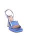 3587-23Y Women's Crystal Thick Banded Thick Heeled Sandals Blue Metallic - 2