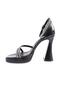 Women's Crystal Stone Cross Strap Thick Heeled Sandals Black Metallic 46923382 - 3