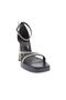 Women's Crystal Stone Cross Strap Thick Heeled Sandals Black Metallic 46923382 - 2