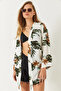 Women's Ecru Floral Patterned Short Viscose Kimono 60261498 - 5