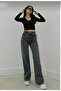 Talu Ash Grey Snow Lycra Super High Waist Loose Jeans Palazzo Pants