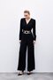Satin Jumpsuit with Fixed Belt - Black