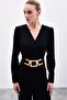 Satin Jumpsuit with Fixed Belt - Black - 5