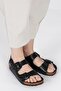 50011 Double Buckle Black Daily Women's Slippers