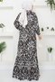 Viscose Belted Black Dress - Digital Print Hm2500 - 4