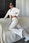Ecru long sleeve striped shirt pants double set mg2329 - 7
