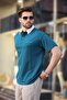 Petrol Green Buttoned Polo Neck Men's T-Shirt E7119 - 2