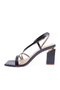 K7003 Women's Blunt Toe Frame Heeled Sandals Black Wrinkled - 4