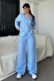 Blue Long Sleeve Striped Shirt Trousers Two Piece Set Mg2329 - 6