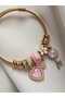 Zircon Stone Charm Bracelet Heart Key Pink Charm Gold - 3