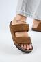 (Vina 2) Women's Genuine Leather Double Velcro Tan Slippers - 5