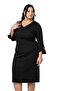 Plus Size V-Neck Midi Black Dress with Brooch and Chiffon Band Detail on Sleeve - 6