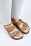 (Anjelic Tumbled) Women's Genuine Leather Double Buckle Mink Slippers - 3