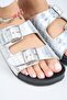 Anjelic Croco Women's Genuine Leather Double Buckle Silver Slippers - 4