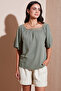 Laced Regular Fit Square Neck Blouse Bluz 5869003