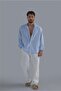Collar Buttoned Linen Shirt Light Blue