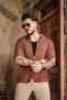 Men's Zippered Short Sleeve Oversize Shirt Brown