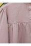 Oval Cut Stand Collar Blouse Skirt, Set - Powder - 3