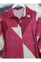 Buttoned Patterned Viscose Tunic - Cherry - 2
