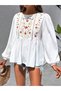 Women's Crinkle Embroidery and Guipure Detailed Blouse