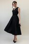 Women's Black V Neck Button Detail Midi Dress - 5