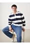 Esvab • Modern & Distinctive Devrik Roba Collar Long Sleeve Striped Men's Sweatshirt - 2