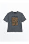 Anthracite Crew Neck Women's T-Shirt Pack of Leopard Printed - 5