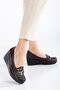 Women's Wedge Heeled Shoes with Brown Face Buckle - 2