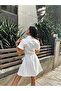 Women's White Gabardine Belted Dress - 5