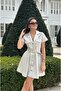Women's Cream Gabardine Belted Dress