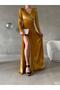 Double Breasted Collar Long Sleeve Slit Maxi Evening Dress 581949 Yellow