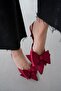 Helen Bow Detailed Satin Women's Stiletto- Bordo - 5