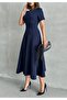 Women's Navy Blue A-Line Woven Long Dress - 5