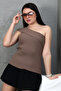 Asymmetrical Cross Madonna Collar Sleeveless Ribbed Summer Knitwear Blouse - 8