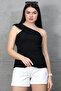Asymmetrical Cross Madonna Collar Sleeveless Ribbed Summer Knitwear Blouse - 8