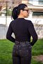 Women's Black Double Breasted Sandy Fabric Blouse 25Kblz4058 - 6
