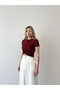 Women's Burgundy Knotted Crop T-Shirt - 2