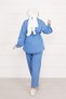 Pocket Detailed Waist-Tied Hijab Jeans Set Blue - 7