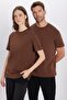 Unisex Relax Fit Comfortable Fit 100% Cotton Soft Texture Basic Crew Neck Brown T-Shirt - 3