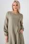 Muslin Fabric Button Detail Front Slit 100% Cotton Hijab Tunic - Green - 6