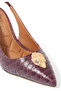 Red High Heeled Snakeskin Patterned Slingback Shoes - 4