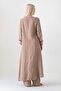 Muslin Fabric Button Detail Front Slit 100% Cotton Hijab Tunic - Mink - 7