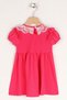 Square Collar Ruffle Sleeve Crew Neck Ribbon Detailed Lace Collar Fuchsia Color Girl's Dress - 3