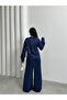 Women's Patterned Oversize Balloon Sleeve Satin Shirt and Palazzo Pants Double Set - 4