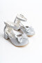 Silver Glittery Bow Elsa Girl's Heeled Shoes