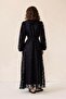 Baby Collar Balloon Sleeve Guipure Fabric Long Dress Black 9300-E - 7
