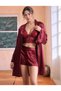 Women's Burgundy Lace Dressing Gown Nightgown Boxed 6-Piece Dowry Set - Satin - Swt.0628 - 2