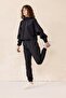 Hooded Bat Sleeve Sports Suit Black 9276-Tk - 6