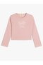Crop T-Shirt Long Sleeve Teddy Bear Printed Crew Neck Cotton