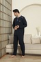 Long Sleeve Seasonal Navy Blue Color Combed Cotton Men's Pajamas - 4